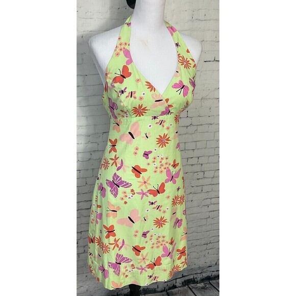 Lilly Pulitzer Womens Size 4 Dress Green Pink Butterfly Summer Halter Mini R2 - Picture 3 of 12